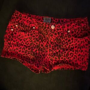 Tripp NYC Red and Black Animal Print Jean Shorts